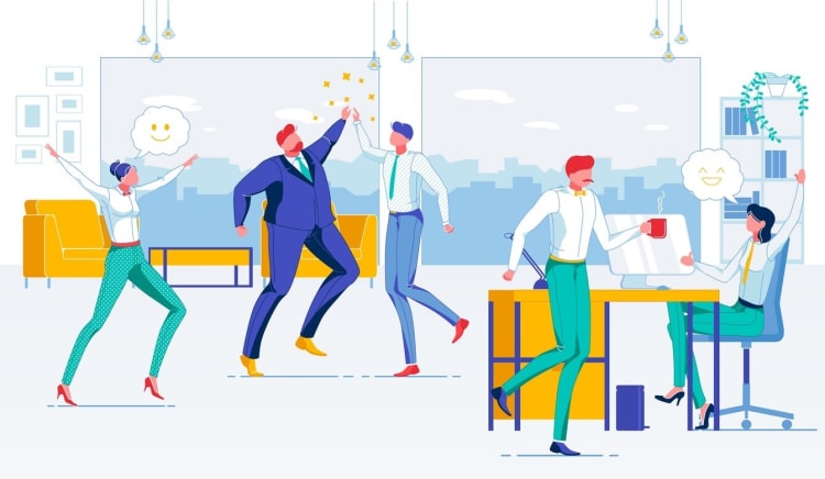 Employees enjoying a balanced work-life with activities.