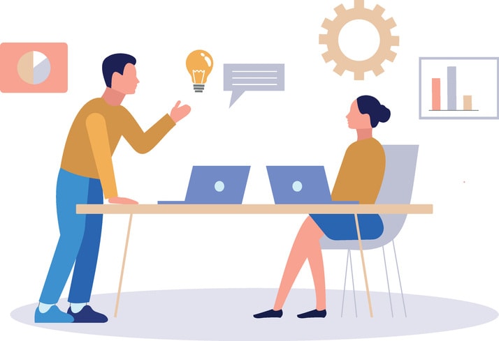 A boy and a girl are working