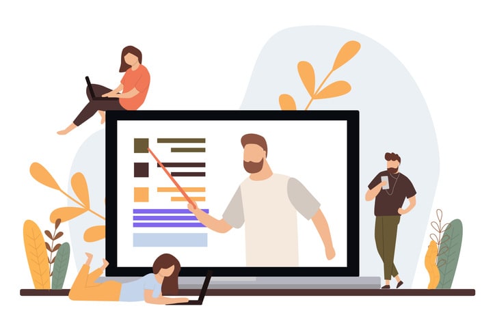 A girl and a guy are watching an online lesson