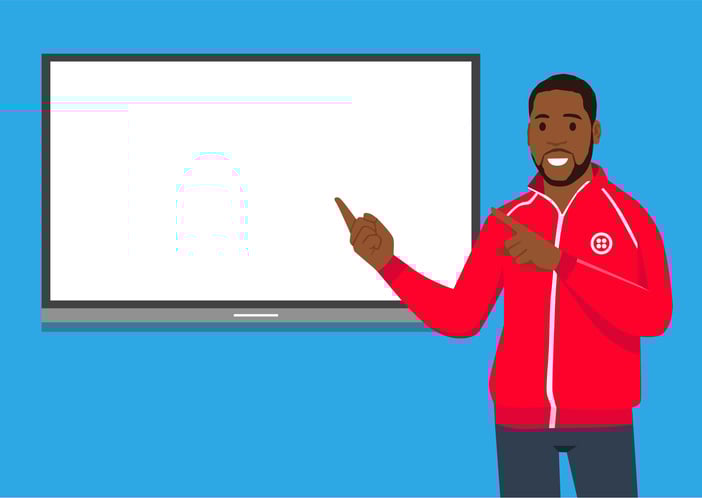 A vector illustration of sport Coach Talking in front of white board explaining about tactic stock illustration