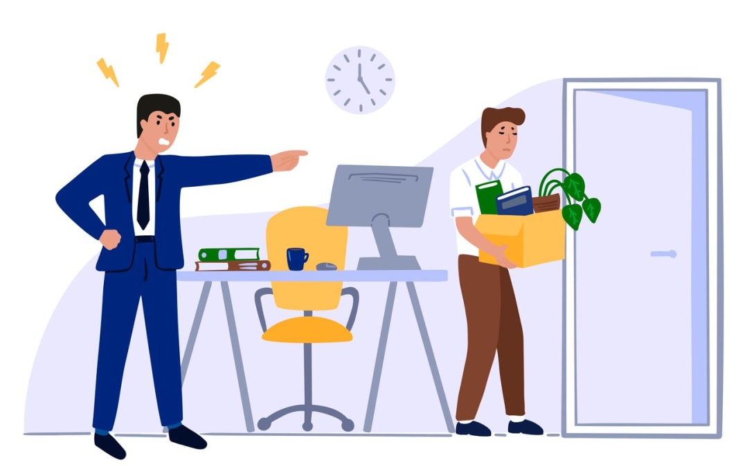 angry boss fires employee