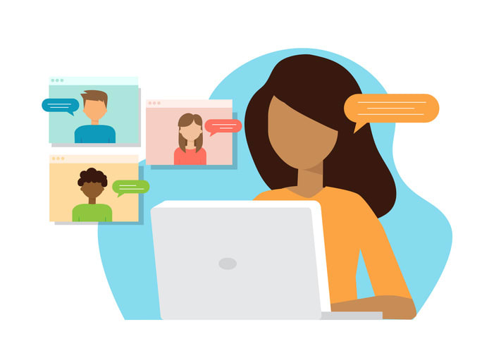 business discussion on the laptop screen stock illustration