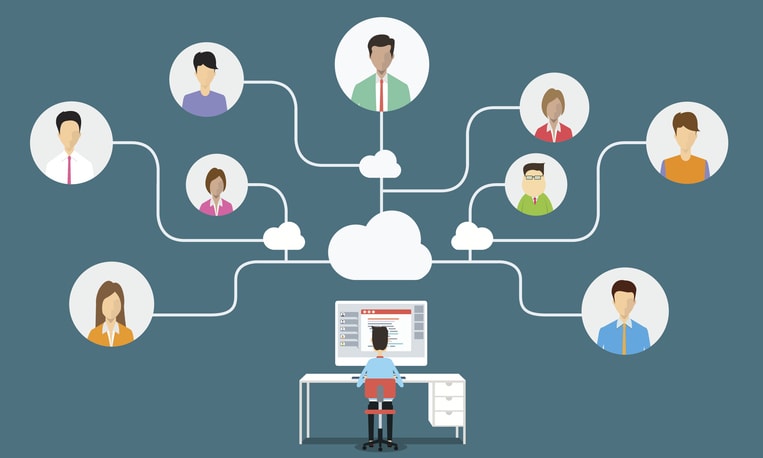 Business man communication connection to business stock illustration