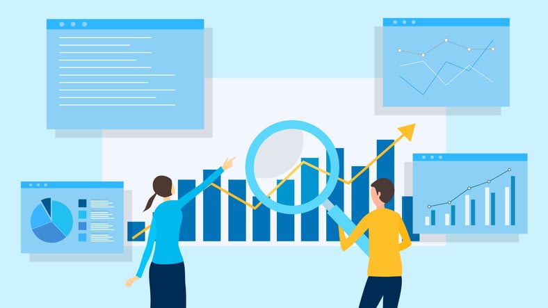 Business people analyzing data