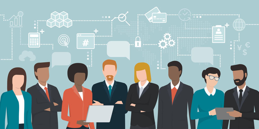 Business people sharing ideas stock illustration