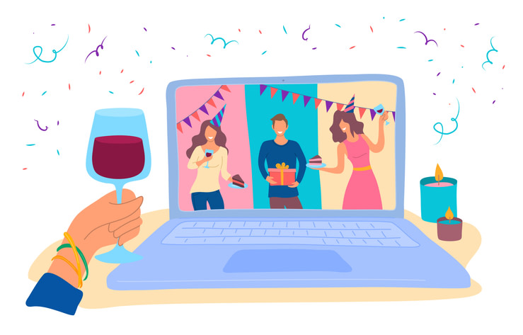 Cartoon Color Characters People and Online Party Concept