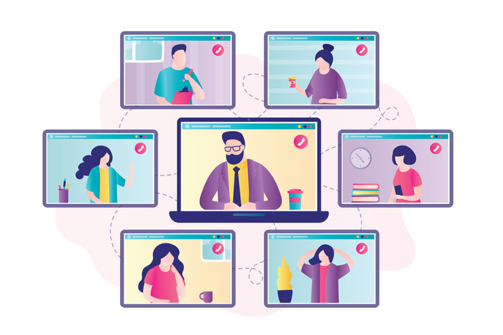 Colleagues talking at online conference call