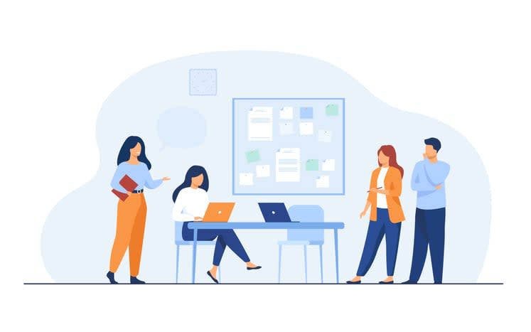 Colleagues working together on project stock illustration