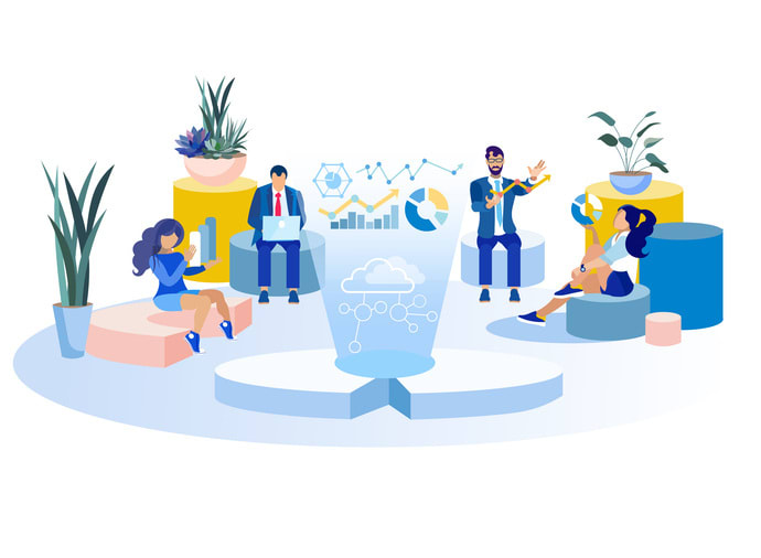 Coworkers Analyzing Data Creative Office Banner stock illustration