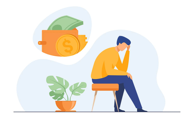 Depressed sad man thinking over financial problems stock illustration