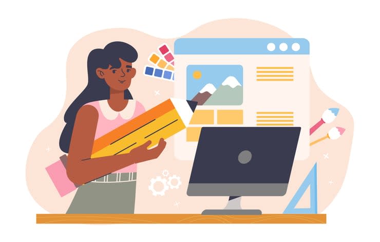 Designer illustrator in design studio working stock illustration