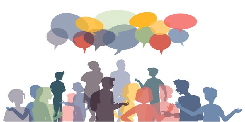 Different people with chat bubbles