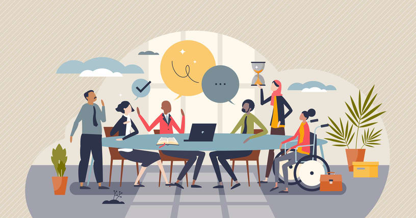 Diversity and inclusion in workplace as team acceptance tiny person concept stock illustration