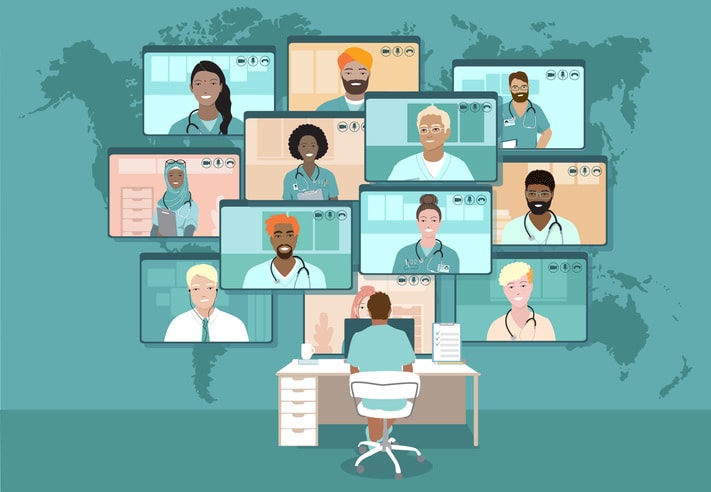 Doctors videoconference meeting stock illustration