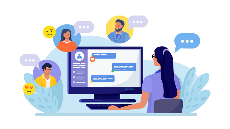 Employee using computer for virtual meeting