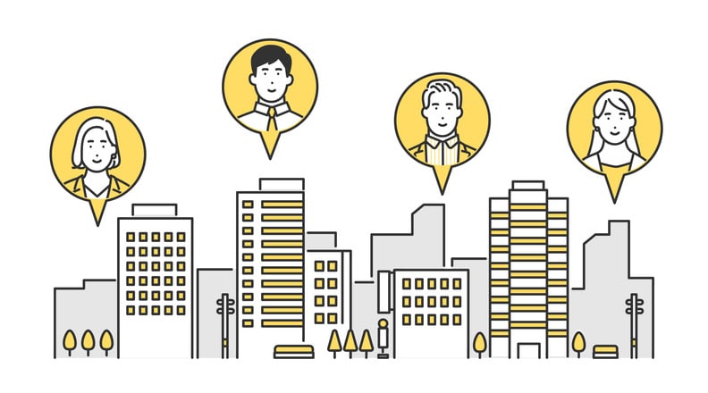 Employee working remotely in various places stock illustration