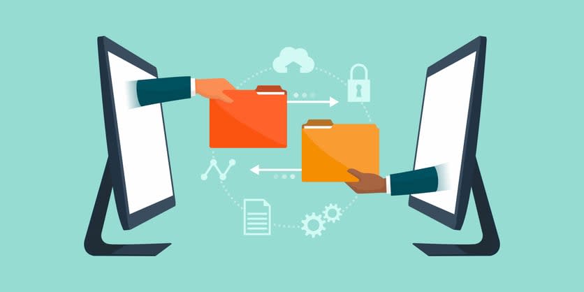 File transfer and remote working stock illustration