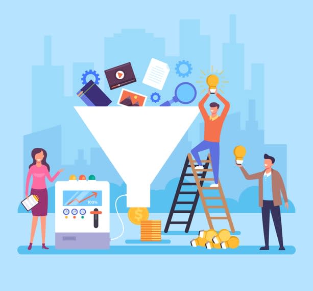 Funnel generation people office workers team characters