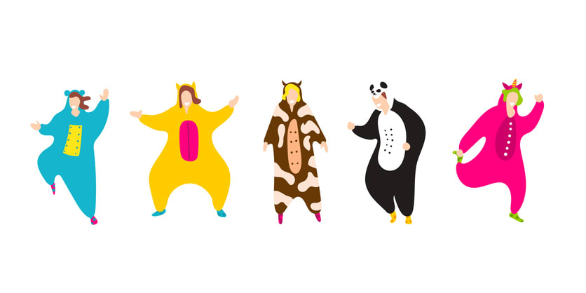 Happy friends in pajamas costume isolated stock illustration