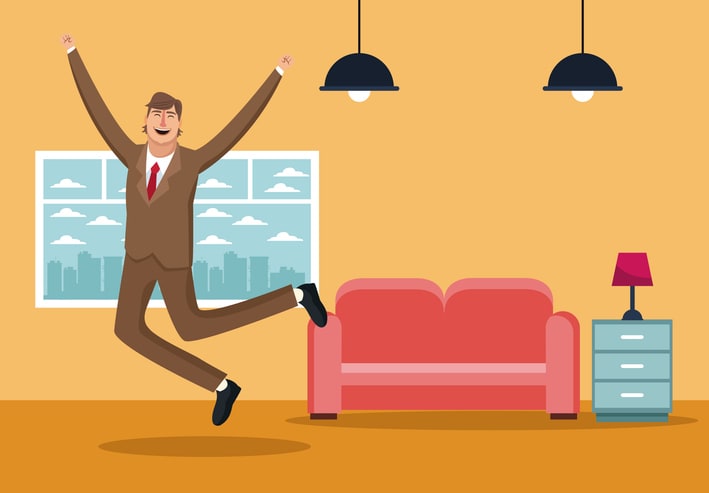 Happy young men wake up in the morning