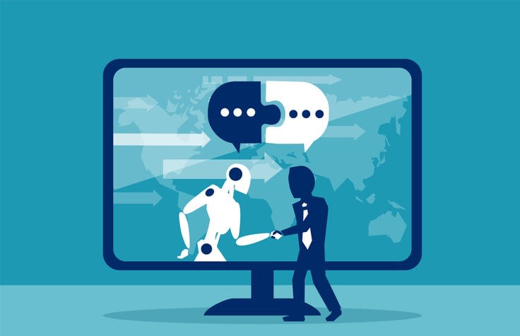 Human businessman cooperation with robot concept stock illustration