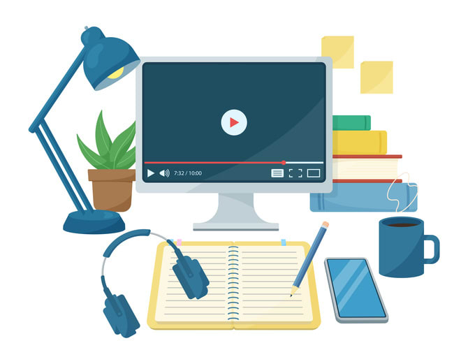 Illustration of studying while watching videos online
