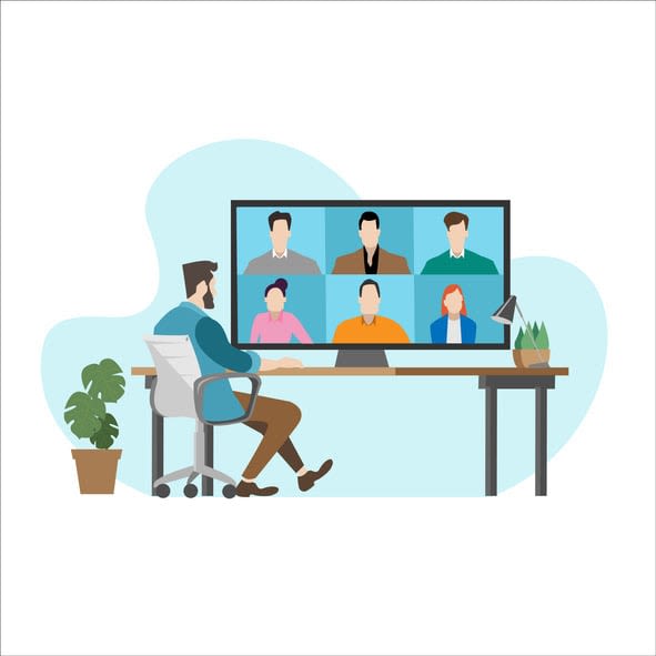 Man having a video call with colleagues using the computer