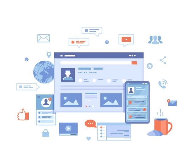 Mobile and computer user screens, home page