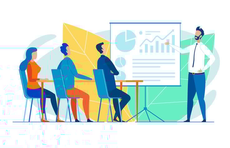 Office Worker Conducting Seminar to New Trainees stock illustration