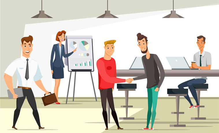 Office workers at workplace vector illustration stock illustration