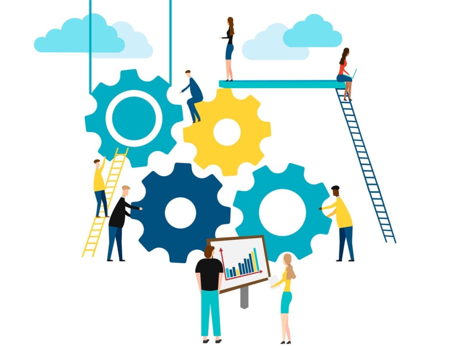 people building gear wheels