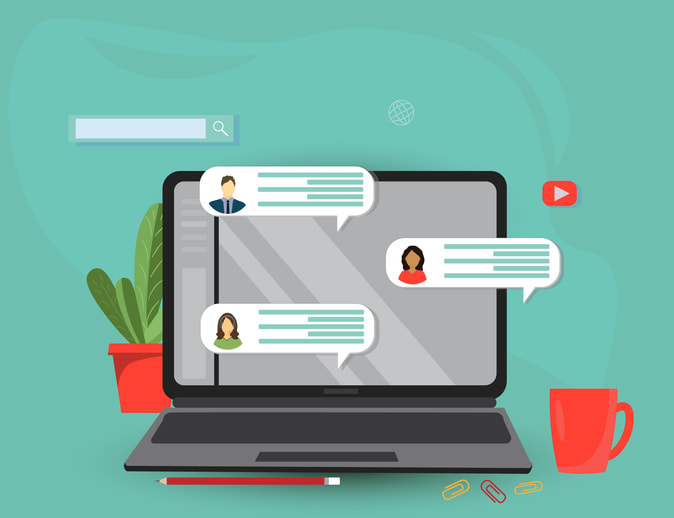 People messaging on computer online