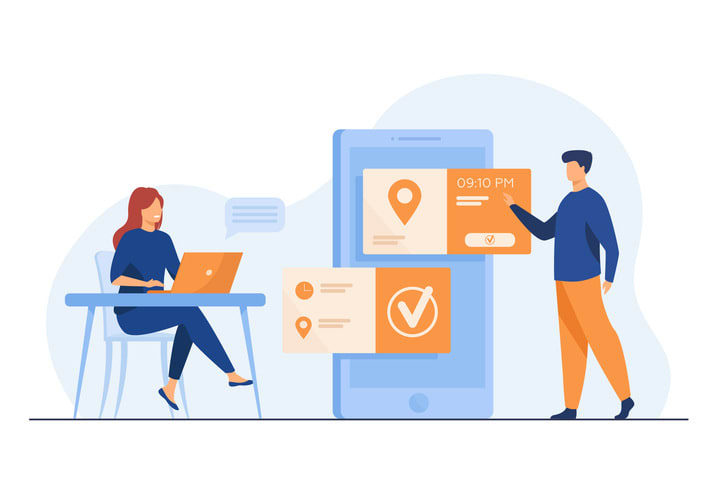 People using online appointment and booking app stock illustration