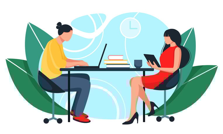 People work at the table at the computer