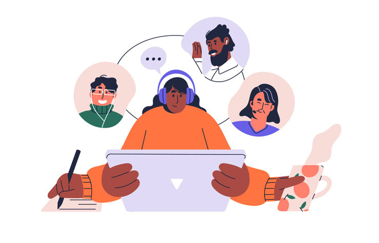 Person calls a team at remote work