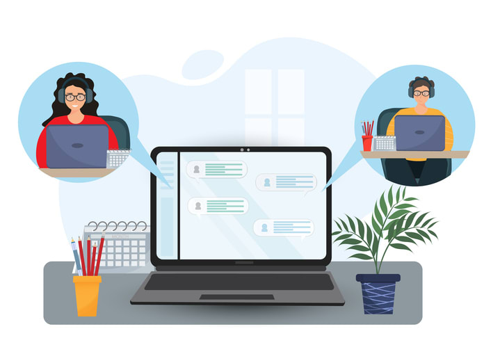 Persons chatting online at the laptop