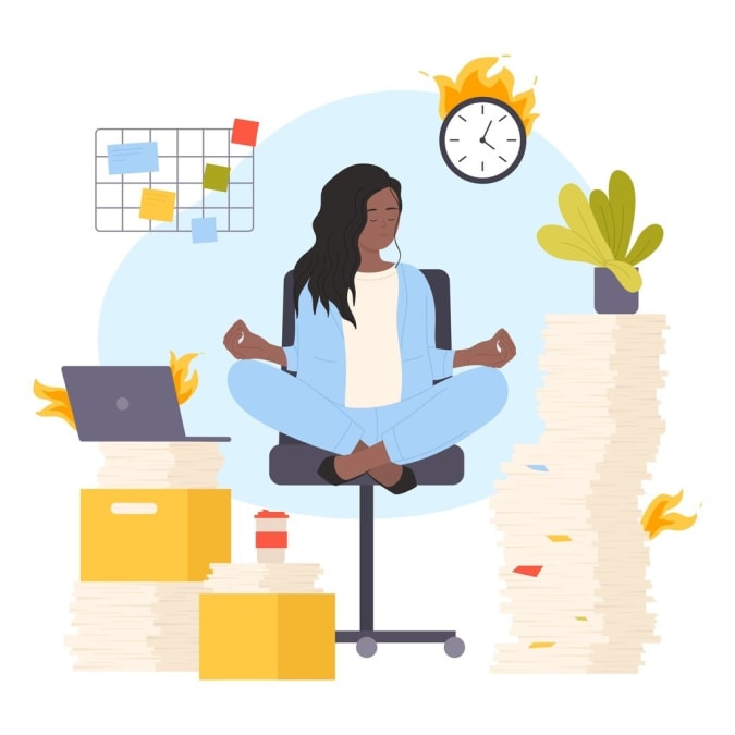 A serene workspace promoting health and well-being while managing time.