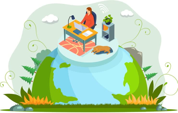 rofessional business teleworkers connecting online and working from home stock illustration