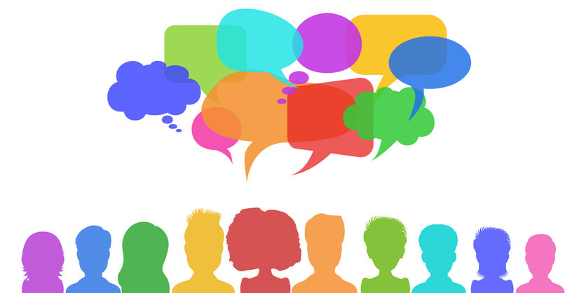 Social network, news or teamwork dialogue business concept with speech bubbles