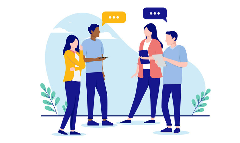 Stand up meeting with group of business people stock illustration