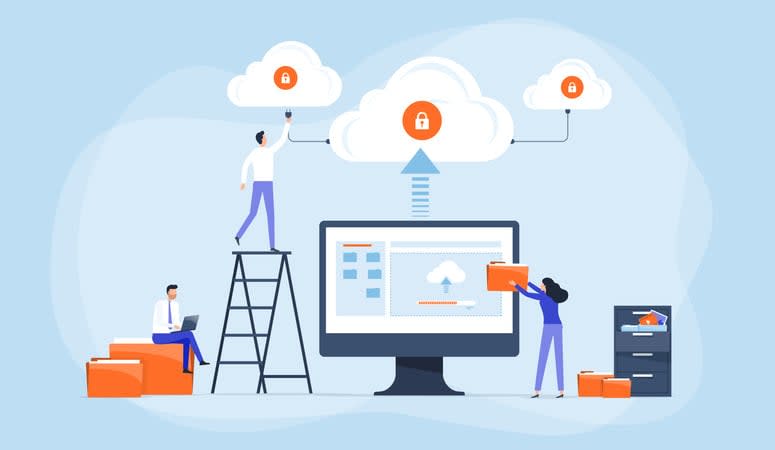 team administrator and developer working with computer monitor