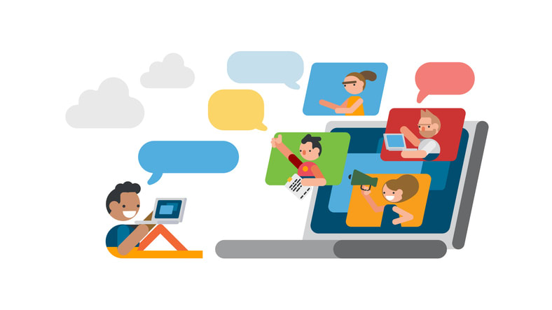 Team members discussing project online scene