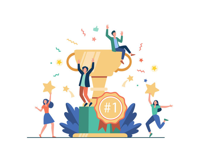 Team of happy employees winning award stock illustration