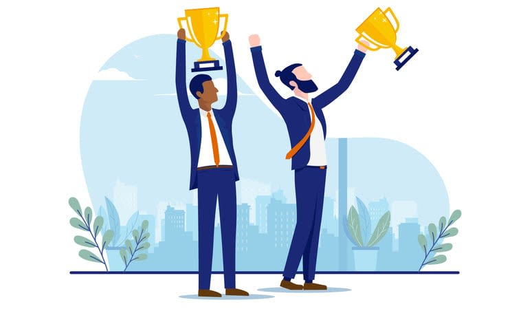 Two businessmen winning stock illustration
