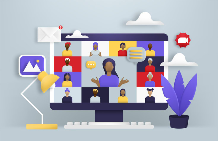 Work or learning from home 3D vector trendy illustration