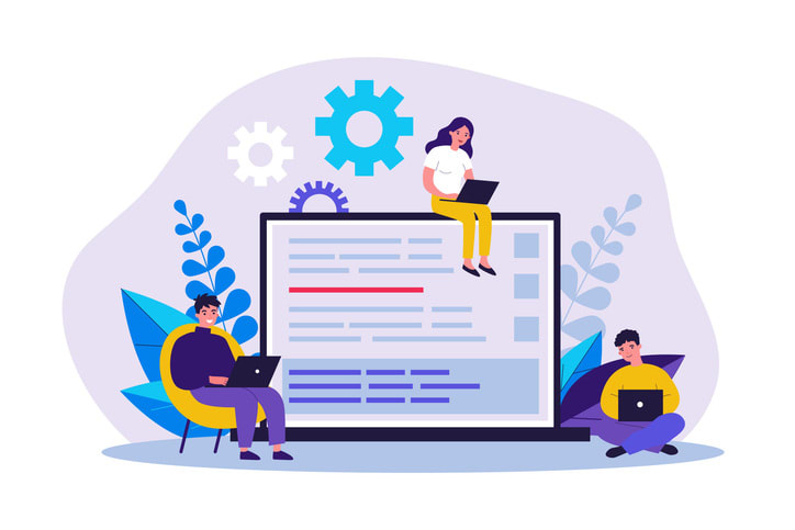 Young programmers coding new script stock illustration-1